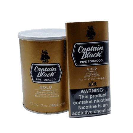 Captain Black Pipe Tobacco has become one of the best selling pipe tobacco brands in America. The Captain Black Gold Pipe Tobacco is an aromatic blend of golden Virginia Cavendish tobaccos that offers pipe enthusiast a pleasantly mellow and rich smooth experience. Available in 12 oz. tins & 1.5 oz. pouches.
