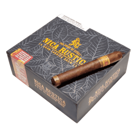 Nica Rustica by Drew Estate are wrapped in a dark, rich Connecticut Broadleaf Maduro wrapper. Inside you will find a unique blend of Nicaraguan tobacco from Jalapa and Estile, bound together in a Mexican San Andres Negro binder. Nica Rustica cigars are wonderfully full-bodied, handcrafted cigars that carry robust, earthy, notes of coffee, and spices. Nica Rustica by Drew Estate cigars earned a well-deserved 90-point rating.