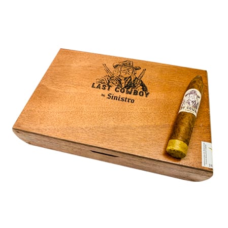 Last Cowboy Maduro by Sinistro Cigars is hand crafted in the Dominican Republic at the La Aurora Cigar Factory. Last Cowboy Maduro uses Dominican Piloto Cubano filler tobacco bound in a rich Mexican San Andres binder then finished in a flavorful oily Connecticut Broadleaf Maduro wrapper. Last Cowboy Maduro by Sinistro Cigars is a full bodied cigar bursting with mouth watering notes of coffee, cinnamon, dark chocolate, and earth.