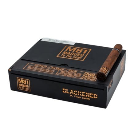 BLACKENED M81 BY DREW ESTATE Blackened M81 by Drew Estate Cigars are a collaboration from James Hetfield (Metallica), Rob Dietrich (Master Distiller and blender of Blackened Whiskey), and Jonathan Drew of Drew Estate Cigars. Blackened M81 by Drew Estate Cigars have comprised of a Mexican San Andres wrapper around a USA Connecticut Broadleaf binder along with fillers of Nicaraguan and USA Pennsylvania tobacco leaves. Blackened M81 by Drew Estate Cigars is a shout-out to the band Metallica which was formed in 1981.