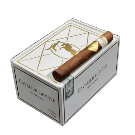 Cavalier White Series are made in Honduras using a stunning Cuban-seed Habano wrapper, a sturdy Connecticut binder, and a blend of aged Dominican and Nicaraguan fillers. The White Series has a milder profile that accentuates the blend's flavor profile. Notes of cream, wood, and stone fruit make up this mellow, medium-bodied cigar!  This is a Toro cigar with 6x52 dimensions. Cavalier White Series: Box of 20 Toro (6x54) $189/Bx | $48.83/5pk | $10.50