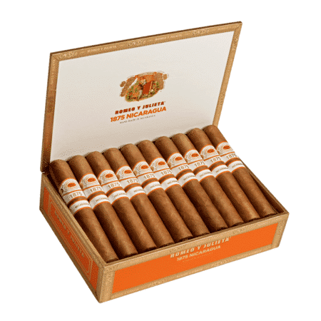 Romeo y Julieta 1875 Nicaragua is a 100% Nicaraguan Puro handcrafted by Plasencia Cigars S.A. This blend of perfectly selected, aged tobaccos offer a rich flavorful experience. The Romeo y Julieta 1875 Nicaragua delivers complex and balanced notes of pepper, earth, coffee, & sweet spices. 
